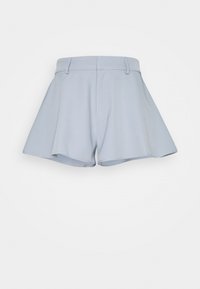 Light blue shorts with a flared design, made of a soft fabric. Features a waistband and front pockets for functionality.