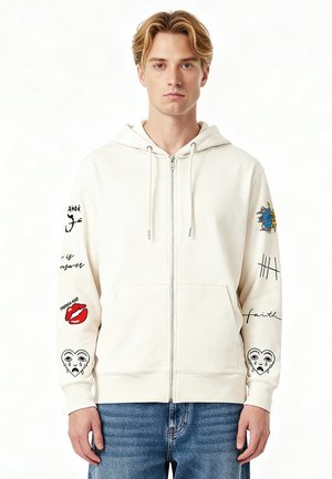 BRUTAL TATTOO EMBROIDERY UNISEX ZIPPED  - Felpa con zip - off-white