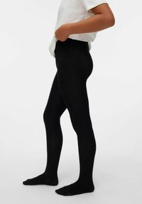 Svarta, rippade leggings gjorda av ett stretchigt material, med en hög midja, som sitter tätt från midjan till vristen, med en slät struktur.