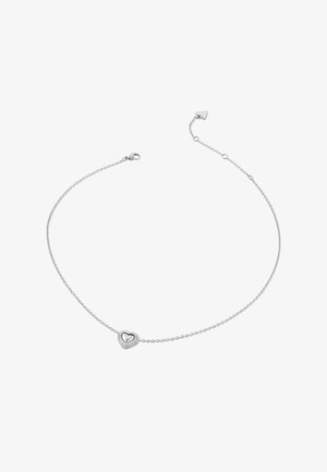 Silberne Armbandkette mit einem herzförmigen Anhänger, der eine glatte Oberfläche und kleine kreisförmige Akzente um ein poliertes Zentrum aufweist.
