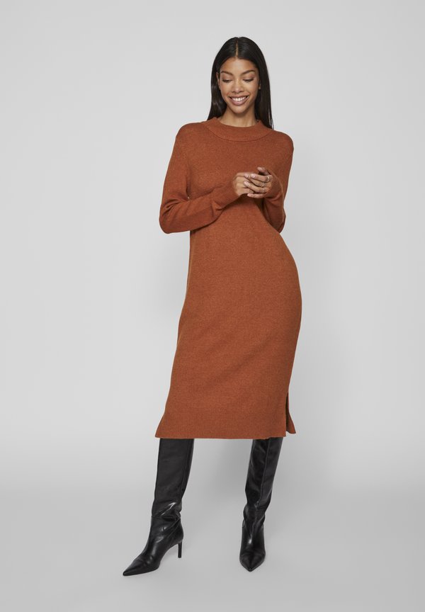 VIRIL CREW NECK MIDI DRESS - Strickkleid - caramel cafã