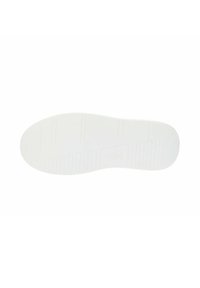 Semelle extérieure de sneaker blanche avec un motif texturé, comportant des rainures horizontales et verticales pour une meilleure adhérence et stabilité. Matériau en caoutchouc lisse.