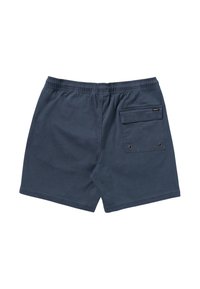 Shorts de bain bleu marine en tissu léger, dotés d'une taille élastique, d'une poche arrière et de détails de couture minimalistes.