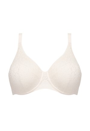Blonde blonde bh med formeseler, justerbare stropper og en glat, tekstureret finish med blomster mønstre på stoffet.