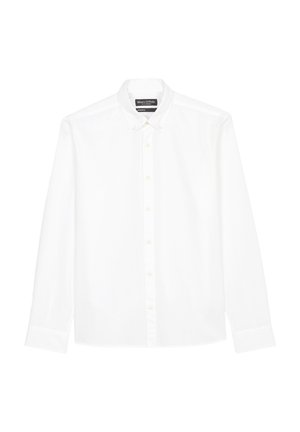 Witte button-up shirt, lange mouwen, gemaakt van katoen. Heeft een klassieke kraag, een voorpaneel met knopen en een rechte zoom.
