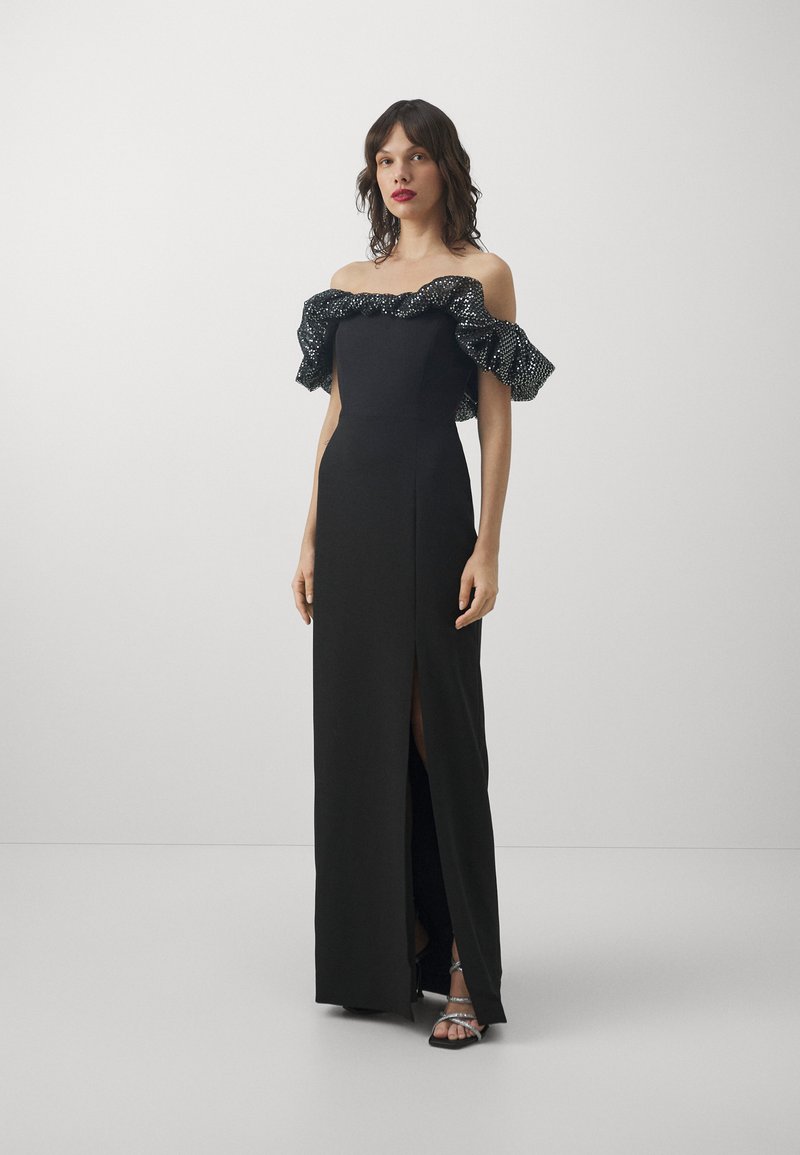 ML MONIQUE LHUILLIER Womens White Zippered Ruched Organza Back Tie Ruffled Sheer Flutter Sleeve V Neck Mini Evening Fit + Flare Dress main image 1