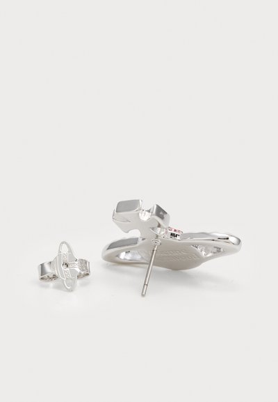 Silver-tone metal stud earring with a cross-shaped front and separate butterfly clutch back on a white background.