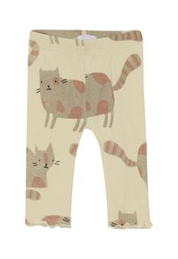 Leggings in lichtbeige met een kattenontwerp en roze accenten. Zachte stof, getailleerd ontwerp en ruches aan de zoom.