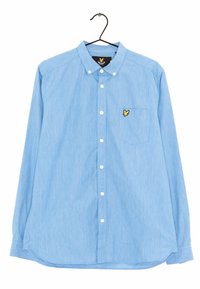 Jasnoniebieska koszula z długim rękawem, z kołnierzykiem zapinanym na guziki, przednią kieszenią i żółtym haftowanym logo. Wykonana z teksturowanej tkaniny.