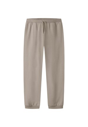 Lichtbeige joggingbroek van zachte stof, met een elastische tailleband en koordsluiting, omgeslagen boorden en een ontspannen pasvorm voor comfort.