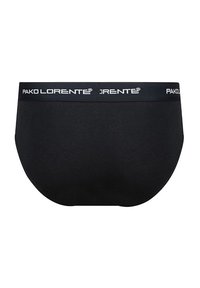 Czarne bawełniane majtki z elastycznym pasem z logo "PAKO LORENTE" w białym kolorze. Gładka tekstura i klasyczny fason zapewniający pełne zakrycie.