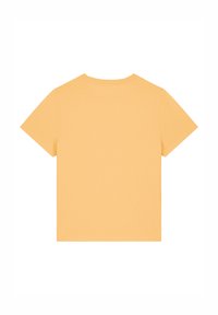 T-shirt en coton jaune avec un col rond et des manches courtes, présentant une texture lisse et un design simple. Vue arrière affichée.