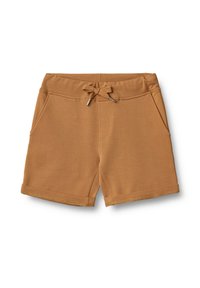 Pantaloncini di cotone marroni con vita con coulisse, tasche laterali e vestibilità slim. Orli rifiniti e texture morbida.