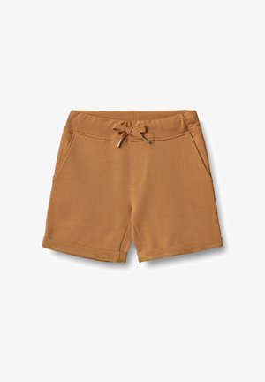 Pantaloncini di cotone marroni con vita con coulisse, tasche laterali e vestibilità slim. Orli rifiniti e texture morbida.