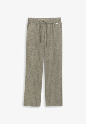 Grau gestrickte Lounge-Hose mit elastischem Bund, Kordelzug, zwei Seitentaschen und geradem Bein. Weich strukturierter Stoff.