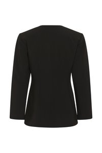 Svart skräddarsydd kavaj med långa ärmar, en strukturerad silhuett och subtila sömnadsdetaljer på baksidan.