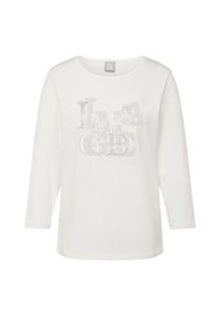 Weißes Langarmhemd mit dem Wort "IMAGE" in großen dekorativen Buchstaben und darunter schwach sichtbarem, kleinerem Text.