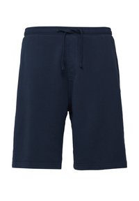 Korte broek van marineblauw katoen met een elastische tailleband en trekkoord. Voorzien van een voorzak en gestikte zoom. Glad texture.