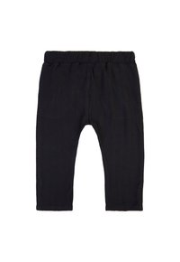 Zwarte textuur broek met een elastische tailleband, voorzien van een visgraatmotief en een cropped lengte, geschikt voor casual draag.
