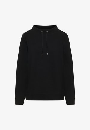 Felpa nera a maniche lunghe con colletto alto e rilassato, dotata di lacci neri con punte in metallo.