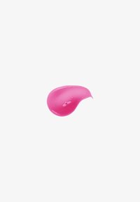 Bright pink gel drop with smooth texture and small air bubbles on a plain white background.