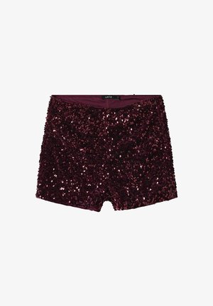 Bordo šorc s šljokicama s glatkom unutarnjom podstavom, s uskim krojem, sjajnom teksturom i elastičnim pojasom.