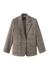 Geruite blazer in bruin en beige, met een reverskraag, een enkele knoopsluiting, twee voorzakken en een losse pasvorm.