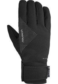 Gant de winter noir fabriqué en matériau doux et résistant à l'eau. Dispose d'un design à texture antidérapante avec un motif diagonal et une sangle réglable au poignet.