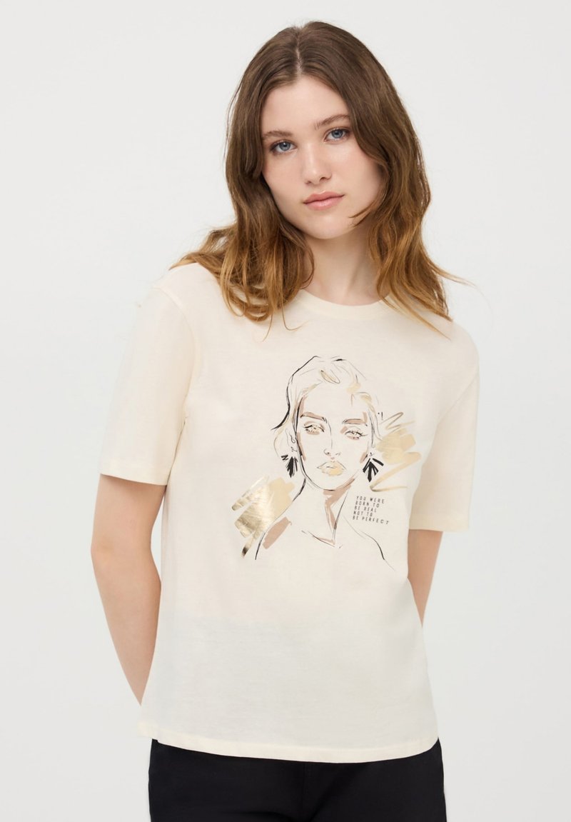 Terranova LAMINATA - T-shirt con stampa - avorio