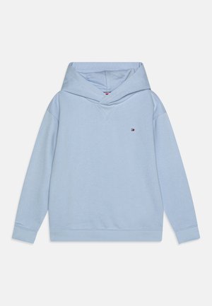 Světlomodrá mikina s kapucí z měkké bavlny, s velkou přední kapsou, žebrovanými manžetami a malým logem na hrudi. Jednoduchý, volný střih.