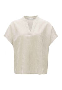 Blusa beige chiaro a maniche corte con un sottile motivo a strisce, scollo a V e vestibilità rilassata. Realizzata in un tessuto testurizzato.
