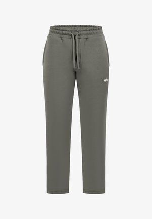 Szare spodnie dresowe z elastycznym paskiem i sznurkiem. Posiadają boczne kieszenie oraz subtelne logo na lewej udzie. Miękka tekstura materiału.