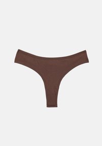 String en coton marron avec bords sans coutures, présenté à plat sur fond blanc.
