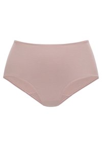 High-waisted, light pink cotton briefs with a smooth texture, featuring stitched edges and a classic design.