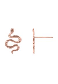 Roségoldene Ohrstecker in Schlangenform mit gewelltem Design. Verfügt über eine praktische Steckverschluss-Rückseite für sicheren Halt. Glatte Textur mit polierter Oberfläche.