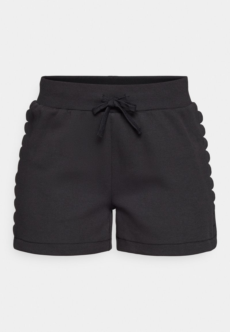 Zwarte katoenen shorts met een trekkoord in de taille, voorzien van een geschulpte afwerking langs de zijkanten en een soepele textuur.