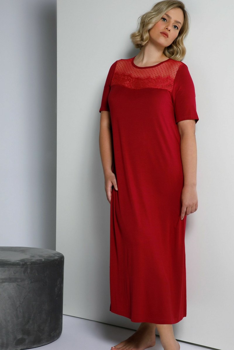 Damen Nachthemden | Ulla Popken HALBARM Nachthemd dunkelrot - RS59129 Damen Nachthemden | Ulla Popken HALBARM Nachthemd dunkelrot - RS59129