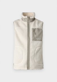 Fleeceväst i off-white med hög krage, dragkedja fram och sidofickor. Har en grå bröstficka med dragkedja och logodetalj.