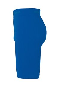 Pantalones cortos deportivos azules con un diseño ajustado y acentos texturizados en los lados. Hechos de material elástico, con una cinturilla de marca.