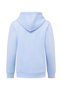 Jasnoniebieska bluza z kapturem o miękkiej fakturze, z regulowanym kapturem, ściągaczami na rękawach i dolnym wykończeniu, stworzona do codziennego użytku.