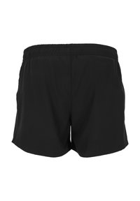 Svarta shorts i lättviktsmaterial med elastisk midja. Har en enkel design och en slät yta. Inga synliga detaljer eller accenter.