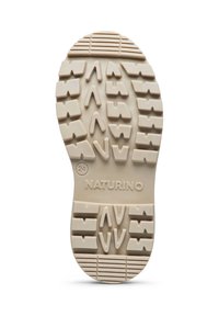 Sole in gomma beige con un motivo di scanalature e creste, etichettata "NATURINO" con la taglia 24 incisa. Texturizzata per aderenza e durata.