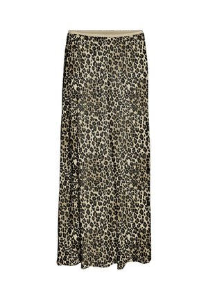 Falda maxi de tejido ligero, con un estampado de leopardo en tonos beige y negro, con cintura elástica y diseño fluido.