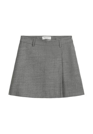 Grijze A-lijn rok van gestructureerde stof, met een tailleband, twee voorzakken en een geplooid ontwerp. Marc O'Polo merk binnenin.