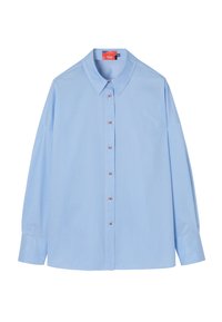 Lichtblauwe gestreepte overhemd met een puntkraag, lange mouwen en een knoopsluiting aan de voorkant, met rode knoopaccenten en een ontspannen pasvorm.