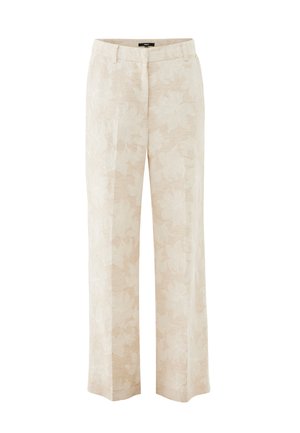 Pantalon large crème à motif floral. Fabriqué en tissu léger, présentant une texture lisse et une coupe droite.