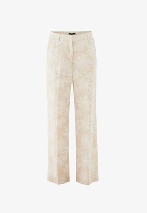 Pantalon large crème à motif floral. Fabriqué en tissu léger, présentant une texture lisse et une coupe droite.