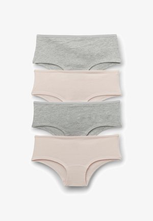 Quatre paires de culottes hipster en coton : deux roses clairs et deux gris chiné. Tissu doux et extensible avec des bords lisses et sans coutures.