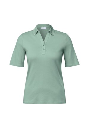 Mintgrøn polo skjorte lavet af en blanding af bomuld, med en tre-knaps placket, korte ærmer og en klassisk krave.