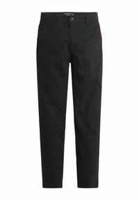 Chino neri in cotone. Presentano un design classico con tasche, chiusura a bottone e taglio dritto. Texture liscia.